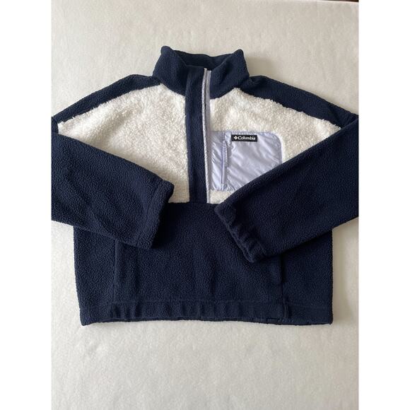 Columbia Jackets & Blazers - Columbia Jacket Womens XL Blue White Sherpa Fleece Colorblock Snap Front Relaxed